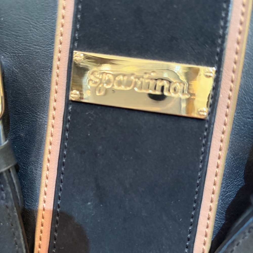 Spartina 449 Black and Tan Leather Satchel - Picture 2 of 5